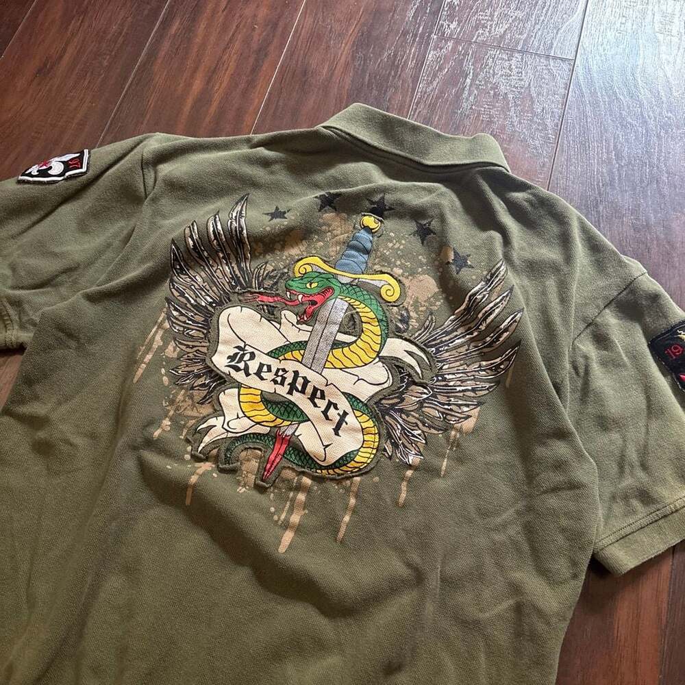 Vintage Attitude Gold by Christian Audigier 'Respect' Military Style Graphic Pol